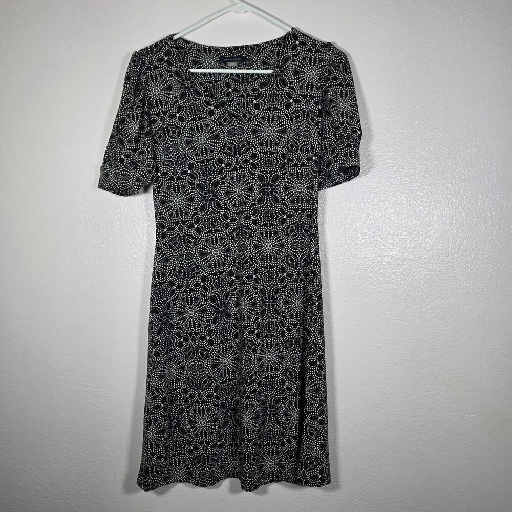 Tommy Hilfiger Black White Print Sheath Dress Short Sleeve Size 2